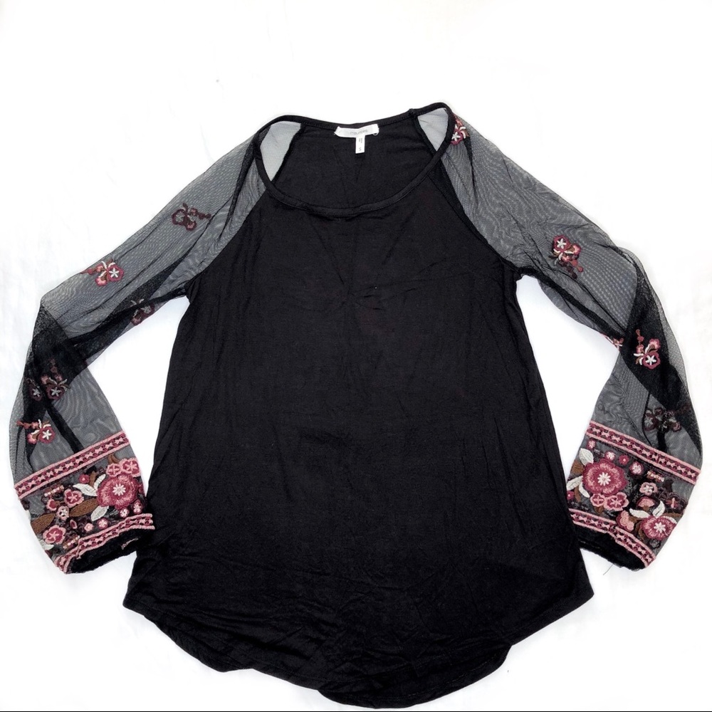 Maurices Floral Sheer Embroidered Sleeve Top - Picture 2 of 6